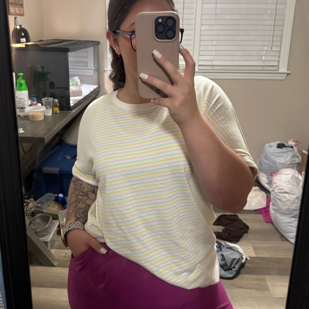 crown & ivy White and Yellow Striped Tee